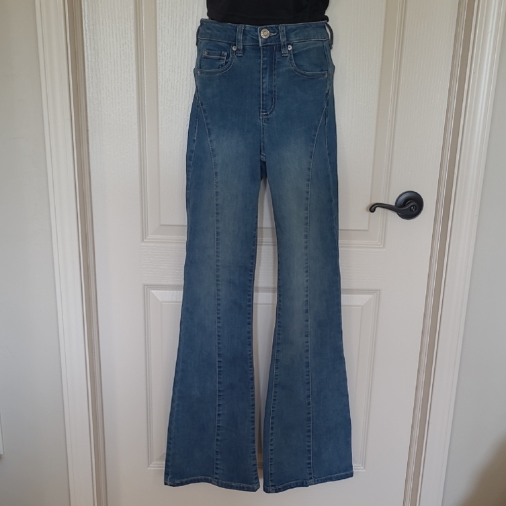 Garage Blue Front Seam High-Rise Flare Jeans Size 0 Y2K / Boho
